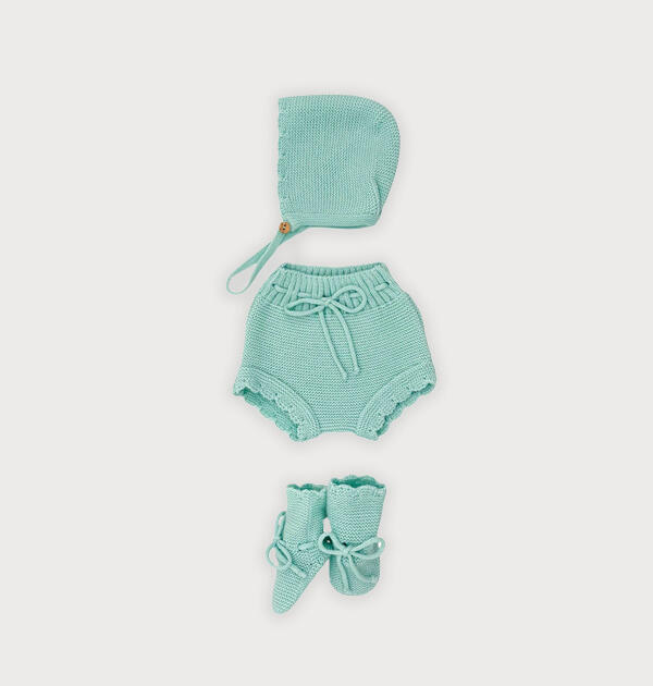 CONJUNTO CAPOTA + BRAGUITA + PATUCOS VERDE MENTA