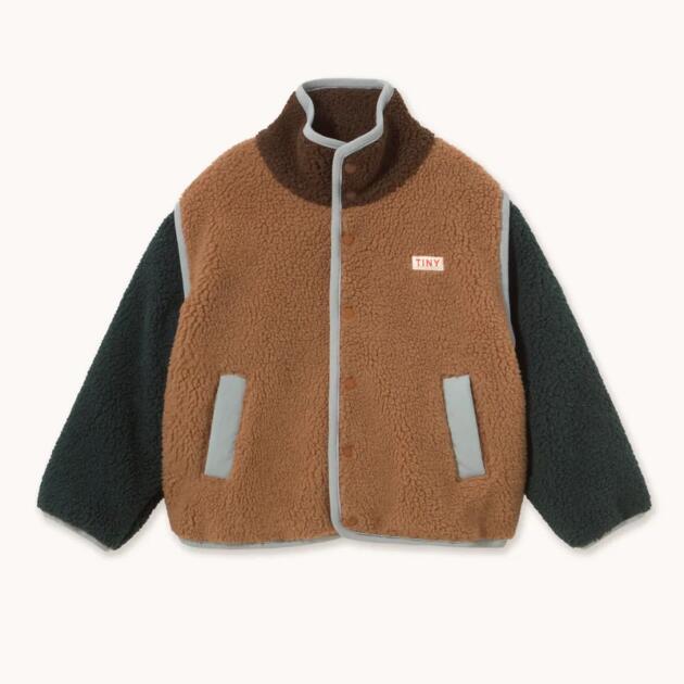 CHAQUETA SHERPA COLOR BLOCK MARRÓN