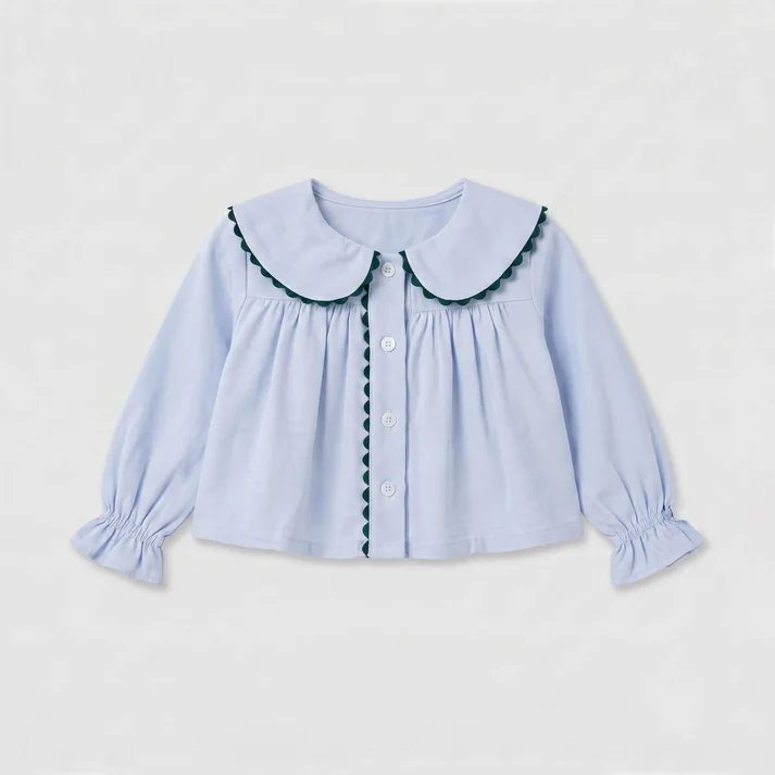 BLUSA PETER PAN CELESTE Y VERDE